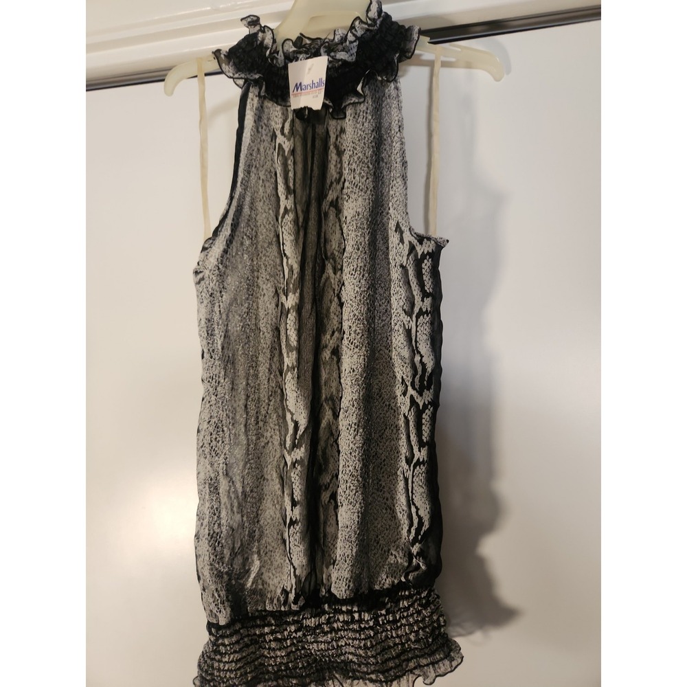 Thanx Collection Black Blouse Women's S Sheer Lace, Ruffled  Neck,Y2K Nwt